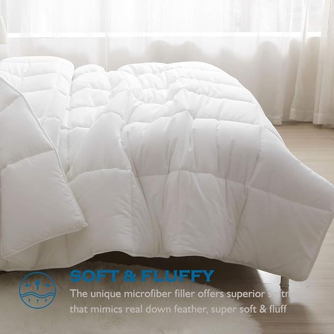 Dafinner 100% Cotton Cover Comforter Twin Size, Ultra-Soft Down Alternative Duvet Insert with Lyocell & Climaloft™ Blend Fill, Breathable Microfiber Comforter for All-Season (68x90”, White)