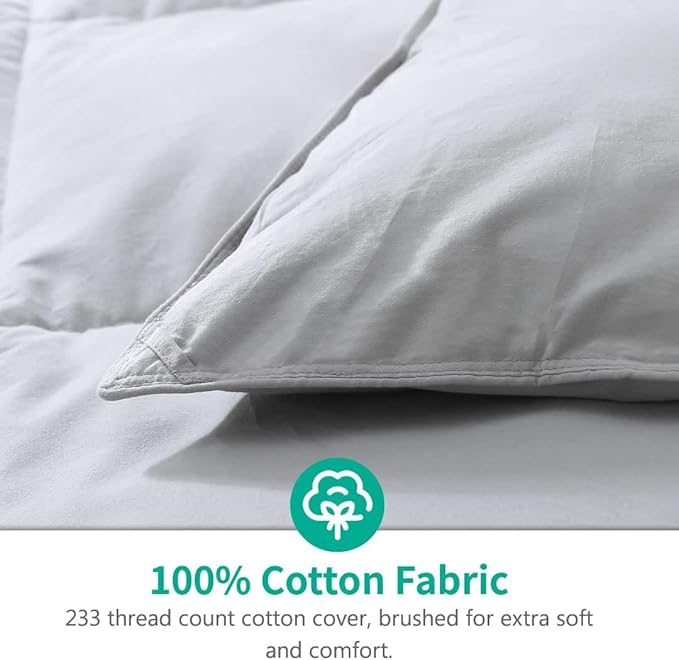 APSMILE Queen Size Feather Down Fiber Comforter - Ultra Soft All Seasons Cotton Duvet Insert Medium Warm Quilted Bed Comforter with Corner Tabs (90x90, Cloud Grey)