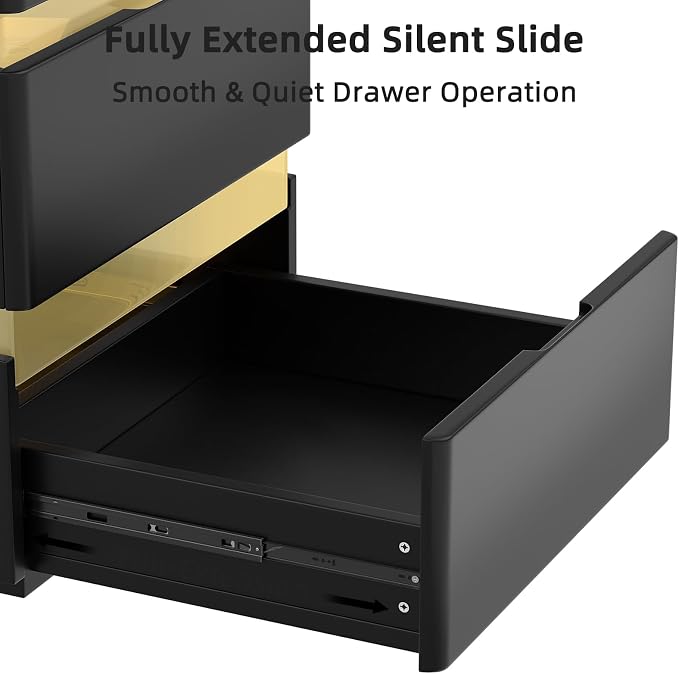 VINGLI LED Nightstand with Charging Station, 3 Drawer Nightstand, Black Nightstand, Acrylic Nightstand, Smart Nightstand, Wood Nightstand Bedroom, Modern Night Stand, Bedside Table, End Table - Image 5
