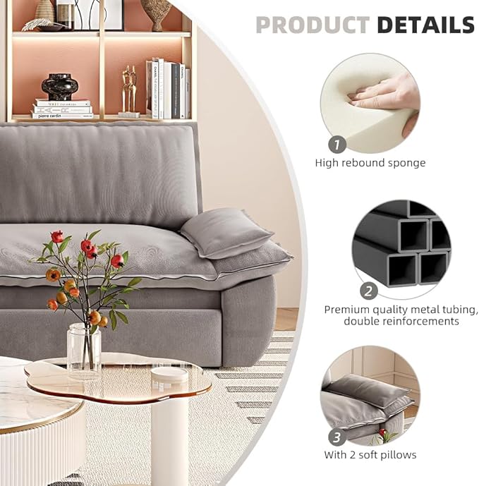 3-in-1 Convertible Sofa Bed Queen Size Pull Out Sleeper Sofa with Heavy Duty Metal Frame, Luxurious Velvet Upholstered Loveseat with 2 Pillows, Modern Folding Guest Bed for Living Room, Apartment