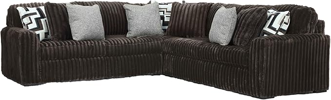 Signature Design by Ashley Midnight-Madness Casual L-Shaped Anti Sag 3-Piece Sectional with Reversible Seat Cushions and 9 Accent Pillows, Dark Brown