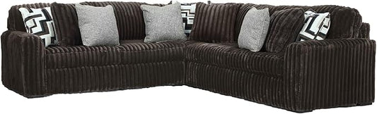 Signature Design by Ashley Midnight-Madness Casual L-Shaped Anti Sag 3-Piece Sectional with Reversible Seat Cushions and 9 Accent Pillows, Dark Brown