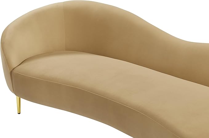 Meridian Furniture 659Camel-S Ritz Collection Modern | Contemporary Upholstered Sofa with Rich Camel Velvet, Gold Metal Legs, Curved Contemporary Design, 85.5" W x 31.75" D x 30.5" H, Camel