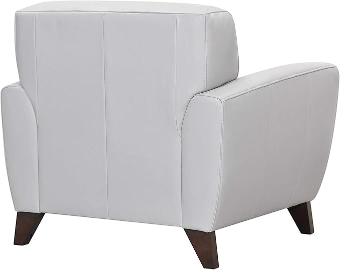 Jedd Contemporary Chair in Genuine Dove Gray Leather with Brown Wood Legs