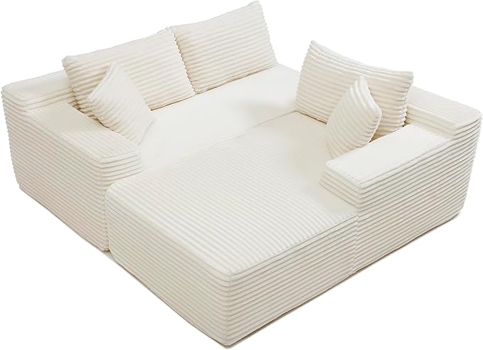 105-Inch L-Shaped Right Facing Corner Compressed Sofa Modular Sectional Boneless Cloud Sofa Floor Foam Couch with Chaise Lounge, Corduroy Corner Boneless Cloud Couch