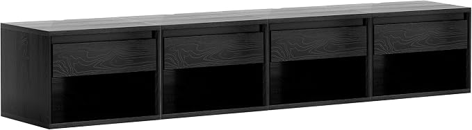 Mid Century Modern Floating Nightstand Set of 4, Wall Mounted End Table with Drawer and Open Compartment Wooden Bedside Night Stand Small Storage Cabinet for Bedroom, Black by MoomJiee