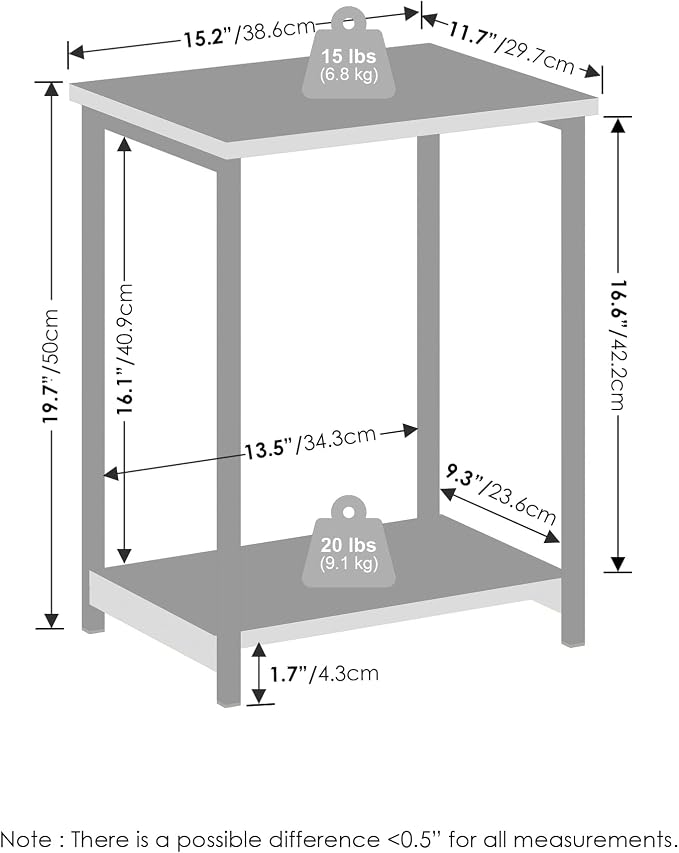 Furinno Simplistic Night Stand Set of 2, 2-Tier Open Shelf Design Nightstand with Metal Frame, Bedside Table, End Table, Side Table, for Bedroom, Closet, White - Image 3