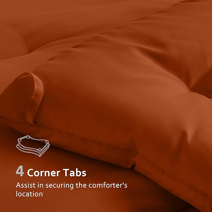 Comforters Full Size, All Season Quilted Bed Comforter, Ultra-Soft Down Alternative Duvet Insert with 4 Tabs, Lightweight Bedding Blanket - Machine Washable, Burnt Orange