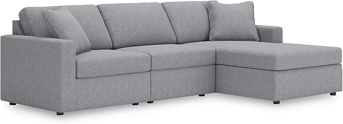 Signature Design by Ashley Modmax Casual L-Shaped Modular Stain Resistant 3-Piece Sectional with Chaise, Reversible Cushions and 2 Accent Pillows, Gray