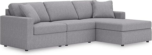 Signature Design by Ashley Modmax Casual L-Shaped Modular Stain Resistant 3-Piece Sectional with Chaise, Reversible Cushions and 2 Accent Pillows, Gray