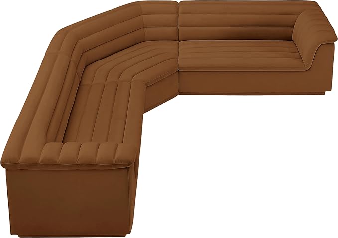 Meridian Furniture 194Saddle-Sectional Cascade Collection Modern | Contemporary Modular Sectional with Soft Saddle Velvet Fabric, Deep Channel Tufting, Curved Arms, 148" W x 80" D x 28" H, Saddle