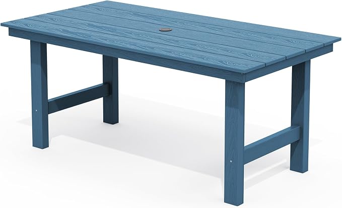 SERWALL Outdoor Dining Table, 67" Rectangle HDPE Dining Table for 6, Patio Table for Dining with Umbrella Hole, Blue by SERWALL
