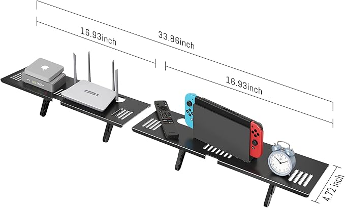 CABTE Adjustable Steel TV Top Shelf, Floating TV Stand, Universal Monitor Shelf for Soundbar, Game Console, Cable Box, Router Shelves (33.86X4.72inch) - Image 2