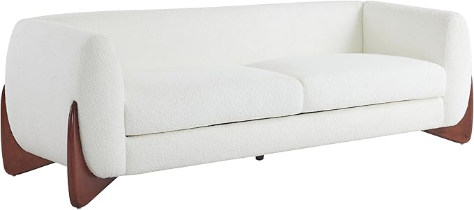 Merax 82 Inch Boucle Sherpa Sofa, Chenille Loveseat with Removable Cushions & Wood Legs, Modern Plush 3-Seater Couch for Living Room, Beige