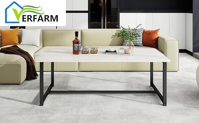 35.4" Rectangular Coffee Table for Living Room, Modern Industrial Style Coffee Table Center Table with Metal Frame for Small Space, Apartment, Office, Easy Assembly, Teak Oak