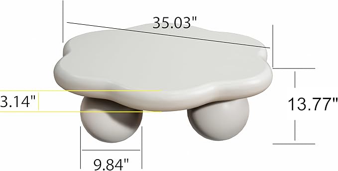 35" Modern Coffee Table Petal Shape Low Center Table Cute Irregular Indoor Tea Table with 3 Ball Legs for Living Room Apartment