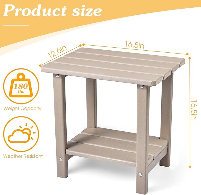Apolimi Adirondack Outdoor Side Table, 2-Tier Sturdy Patio End Table Weather Resistant, 16.5" Solid Side Table for Patio, Pool, Porch(Grayish Brown) - Image 3