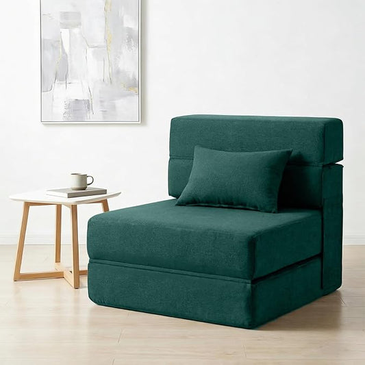 Folding Sofa Bed with Pillow- Convertible Chair Floor Couch & Sleeping Mattress, Foldable Memory Foam Sleeper for Living Room/Dorm/Guest Room/Home Office/Apartment/Loft, Single26, Dark Green
