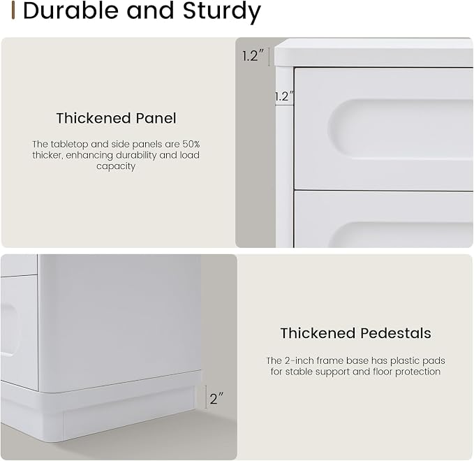 26.2" Tall Nightstand, 21.7" W Night Stand with 3 Storage Drawers, Wood Beside Table, Rounded Corner Design for Bedroom（White） - Image 5