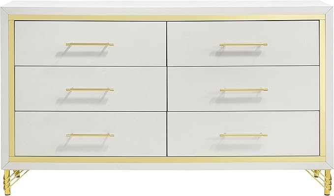 Coaster Home Furnishings - Lucia - 4-Piece Bedroom Set with Upholstered Bed and Gold Finish Trim Accent - Modern Classic - Bedroom - Beige & White - 224731Q-S4