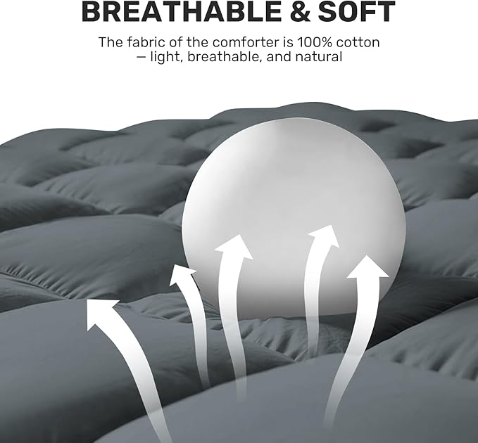 Goose Feather Comforter King Size, 100% Cotton Duvet Insert All Season, Bed Comforter Quilted with 8 Corner Tabs Hotel Luxury Fluffy Duvet Insert, 106 x 90 Inch, Machine Washable, Grey