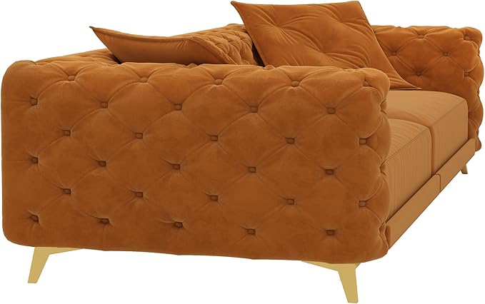 Ball & Cast 3-in-1 Convertible Sleeper Sofa with Movable Ottoman,97.7" Velvet Pull Out Sofa Bed, Modern Button Tufted 4-Seater Sofa Couch with Deep Seat for Living Room, Apartment,Office,Orange