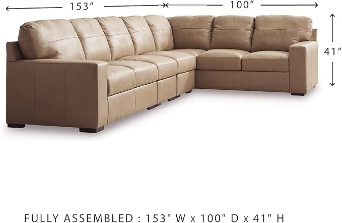 Signature Design by Ashley Bandon Modern Leather Match Right-Arm Facing 4-Piece Sectional with Removable Cushions and Armrest, Light Brown