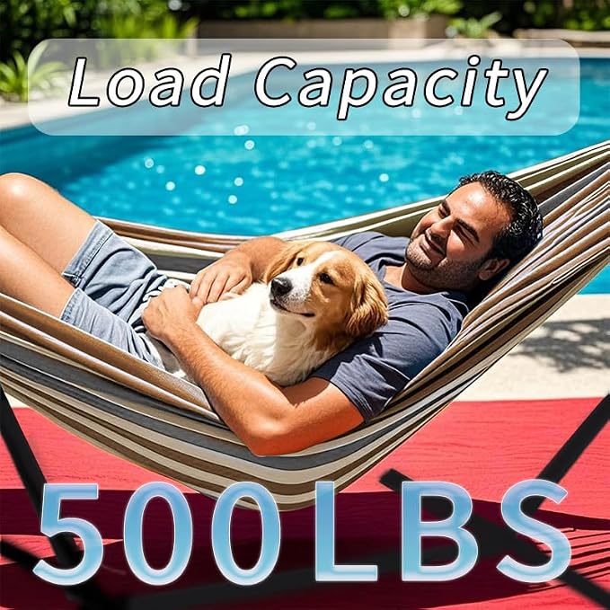 ANAGOO Double Hammock, Heavy Duty Portable, 500 lb Weight Capacity, Perfect for Both Indoors and Outdoors, 2 Person Hammock with Carrying Bag, Coffee - Image 4
