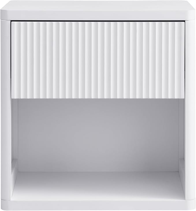 XIAO WEI Set of 2 White Fluted Nightstands with Hidden Drawer, 22.8" Wide Modern Bedside Table with Open Shelf, Large White Accent End Table, Curved Safety Profile Design - Image 7