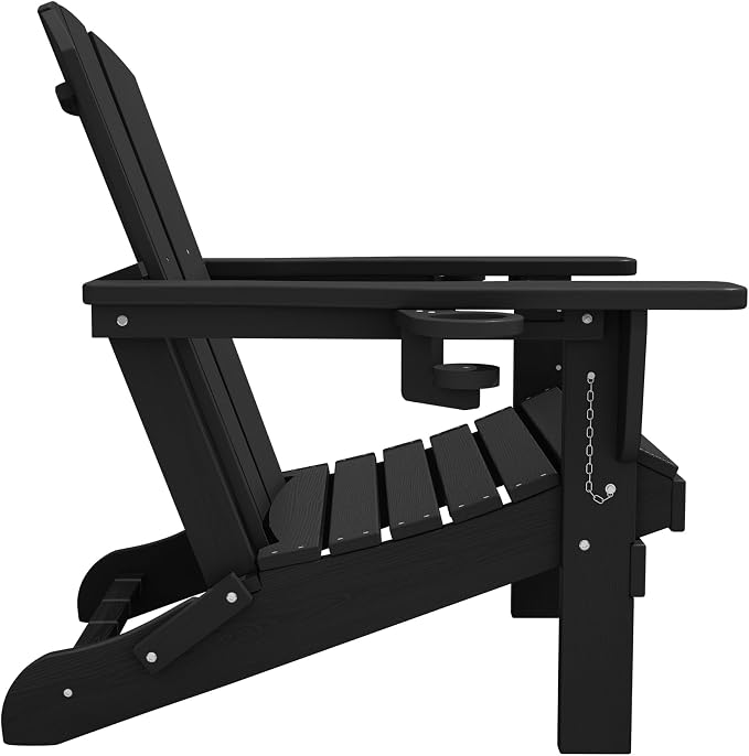 SERWALL HDPE Folding Adirondack Chair with Dual Cup Holder - Composite Adirondack Chair Set of 6- Black - Image 12