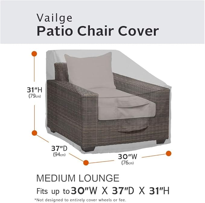 Vailge Patio Chair Covers, Lounge Deep Seat Cover, Heavy Duty and Waterproof Outdoor Lawn Patio Furniture Covers (Medium, Grey) - Image 2