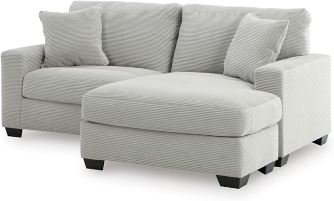 Signature Design by Ashley Ammon Contemporary Anti Sag Sofa Chaise with Loose Seat Cushion and 2 Accent Pillows, Light Gray