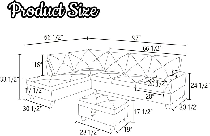 NicBex Modular L-Shaped Sectional Couches, 3-Piece Convertible Couch with Storage Ottoman, 4-Seat Comfy Sofa with Chaise for Living Room & Apartment, Red