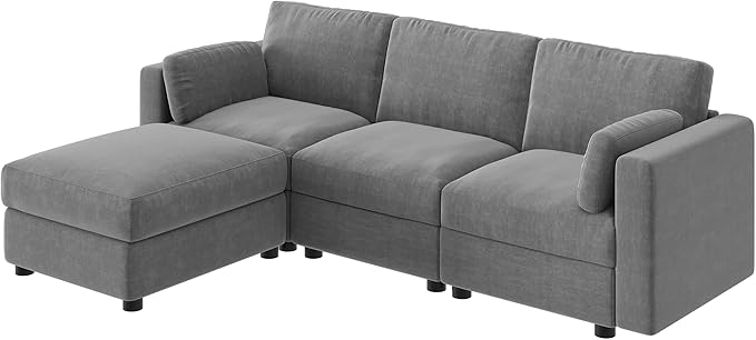 GarveeHome 104" Modular Sectional Sofa, 4 Seater Sectional Couch, L Shaped Sofa with Ottoman, Oversized Convertible Modular Couch for Living Room Apartment Office, Chenille Grey