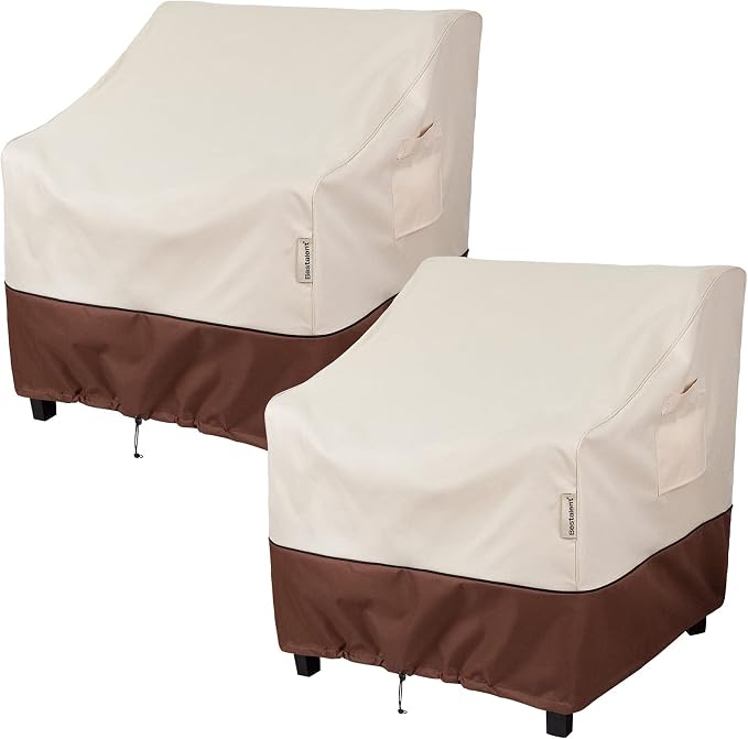 2Pack Waterproof Patio Chair Covers-600D Oxford Heavy Duty Outdoor Furniture Cover, UV & Wind Resistant Deep Seat Chair Protector for All Seasons (Beige/Brown, 33" W x 34" D x 31" H) by Bestalent