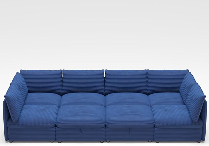 ERYE Modern Modular Storage Sectional Sofa, U/L Shaped Corduroy Modular Sofa Couch W/Movable Ottoman & Seat, 8 Seater Corduroy Upholstered Sofa Couch for Living Room