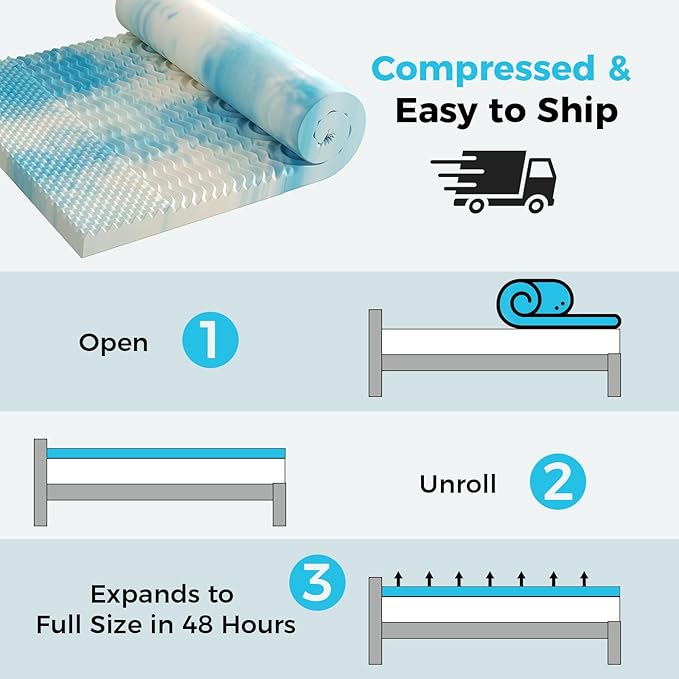 DUMOS 2 Inch Memory Foam Mattress Topper Queen, 5-Zone Cooling Gel Infused Pressure Relief Bed Topper for Back & Hip Pain, Soft Dorm RV Camping Mattress Pad, Blue