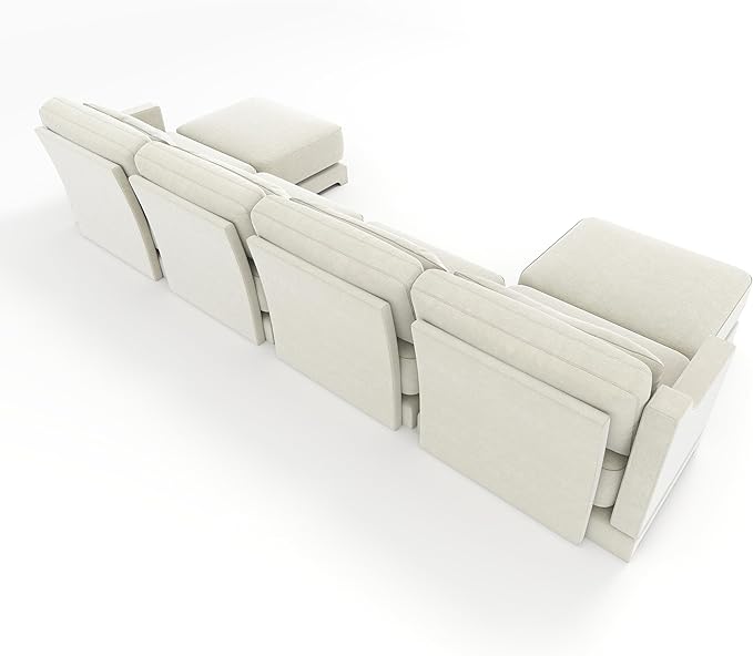 Ball & Cast 141.7" Modular Sofa Couch with Deep Seat Chenille Sofa and Wide Armrest,2 Ottoman Modern Comfy 4-Seater Couch for Living Room, Office, Apartment, Easy to Assembly, Beige