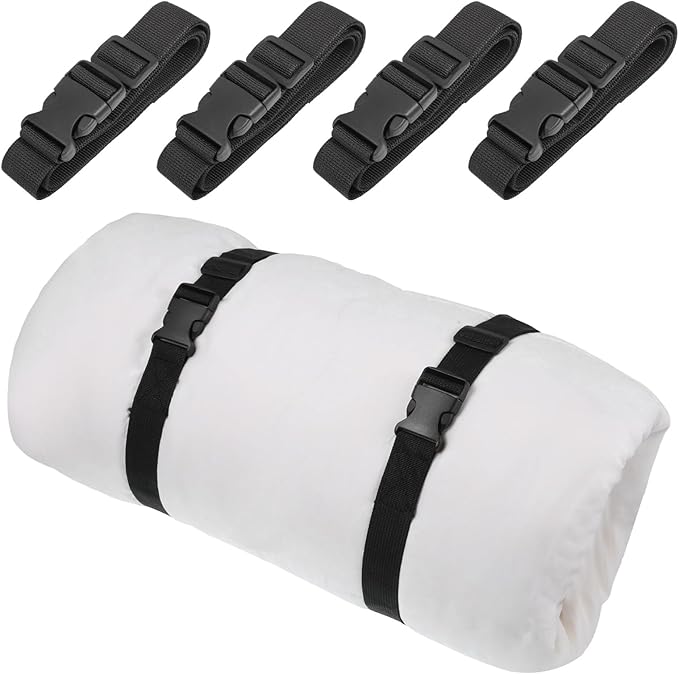 4 PCS Mattress Topper Straps, Black Portable 59" X 1.37" Mattress Packing Strap Adjustable Memory Foam Mattresses Moving Strap with Buckle for Home Mattresses Transport Storage