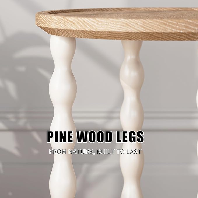 Round End Table, 2-Tier Farmhouse End Table, 18.5'' Handcrafted Weathered Look Wooden Nightstand Accent Table, Pine Leg, Small Side Tables for Living Room, Small Space, Bedroom, Boho, Easy Assembly