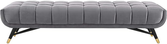Modway Adept Mid-Century Modern Velvet Upholstered Tufted Accent Bench in Gray