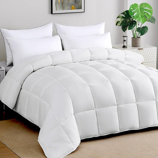 Oversized King Comforter 120x98, Extra Large Super King, Spring Lightweight Soft Quilted Down-Alternative Duvet Insert, Fluffy Breathable Microfiber with 8 Corner Tabs, All Season Bedding White