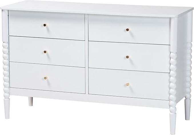 Baxton Studio Lucera Bobbin Wood Bedroom Set, 5-Piece, Full, White