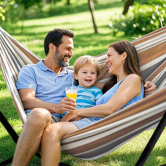 ANAGOO Double Hammock, Heavy Duty Portable, 500 lb Weight Capacity, Perfect for Both Indoors and Outdoors, 2 Person Hammock with Carrying Bag, Coffee - Image 2