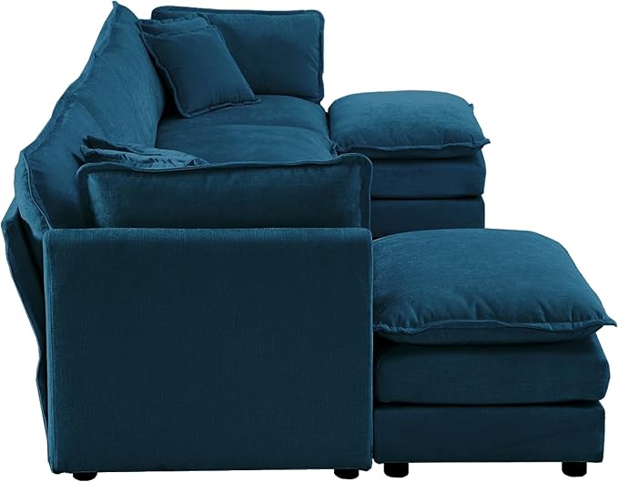 ERYE U-Shaped Oversized Sectional Sofa Modern Deep Seat Reversible Chaises Sofa&Couch with Movable Ottomans and 6 Pillows, Modular Sleeper Upholstered Couch for Living Room, Apartment, Studio, Office