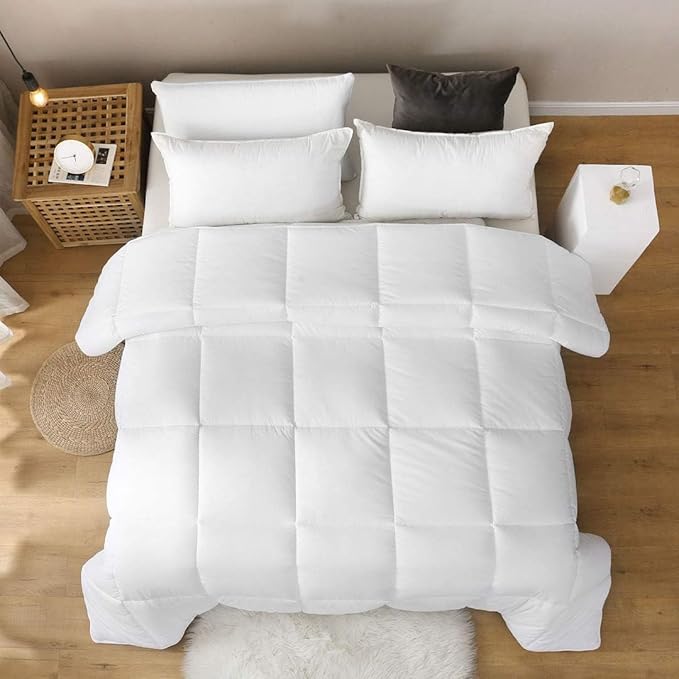 100% Cotton Cover Down Alternative Comforter California King Size- Cloud Bed Duvet for All Season, Breathable White Comforter, Ultra-Soft Duvet Insert (106x90)