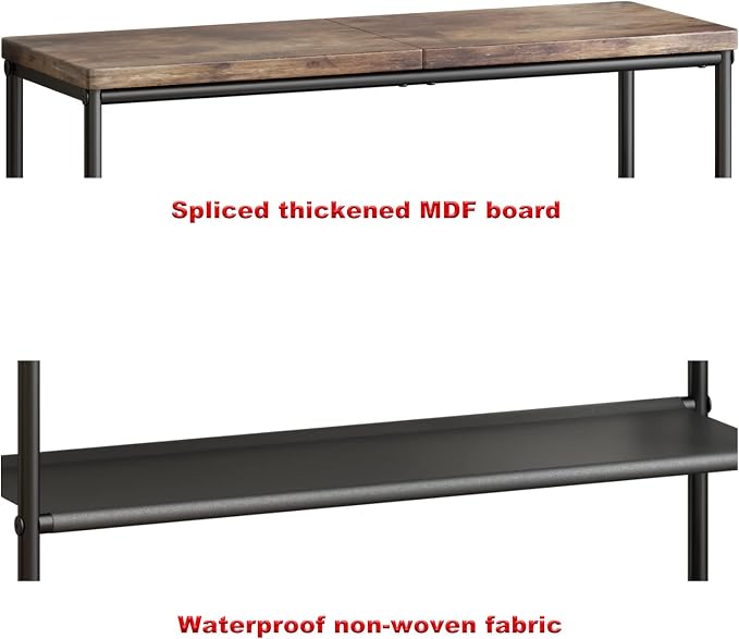 INGIORDAR Shoe Rack Organizer 5 Tier Metal Organizer Shelf with Industrial MDF Board and Layer Fabric for Entryway Closet Bedroom Living Room Garage,Black & Rustic Brown (Black+Rustic Brown, 5 Tier) - Image 6