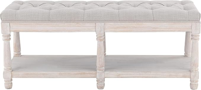 Kmax Storage Entryway Bench Tufted Shoe Rack Bench Wood Window Bench for Hallway Entrance Bedroom Corner, Beige - Image 6