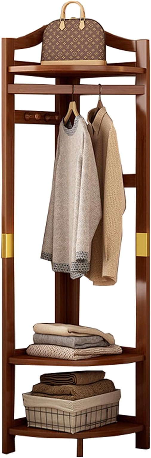 corner coat rack,hall tree,Solid wood clothes rack,Solid wood clothing rack with storage basket and hooks,garment rack for bedroom,living room,entryway,storage rack for clothes by Unknown