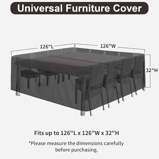 PureFit Patio Furniture Covers, Outdoor Table Furniture Cover Waterproof, Patio Sectional Couch Set Cover for Deck, Lawn and Backyard, UV Resistant, 126"L x 126"W x 32"H, Black - Image 2
